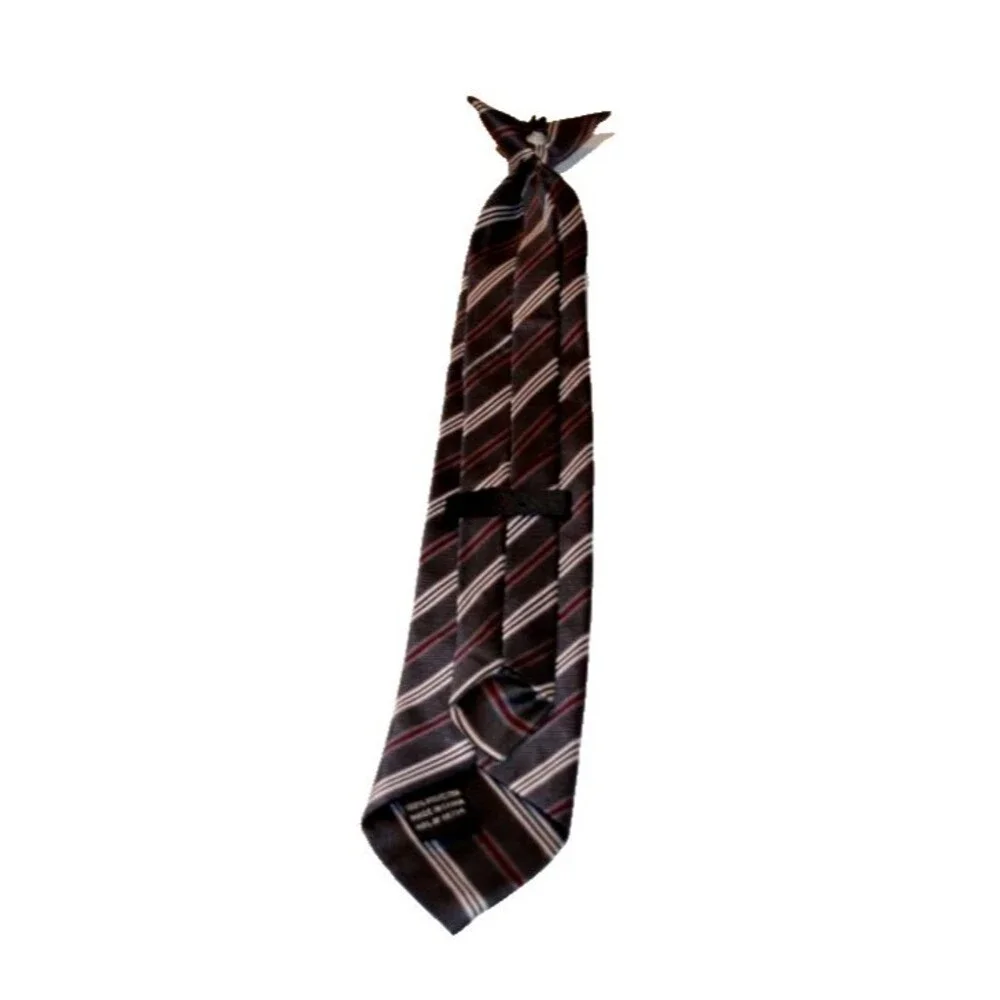Boys clip on tie in Gray Maroon White Stripes